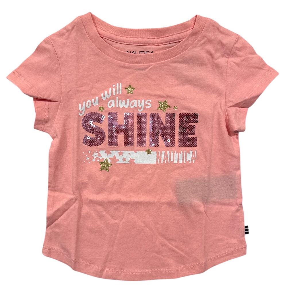 Nautica Toddler Girls 3T Pink Sequin Shine Graphic T-Shirt NEW